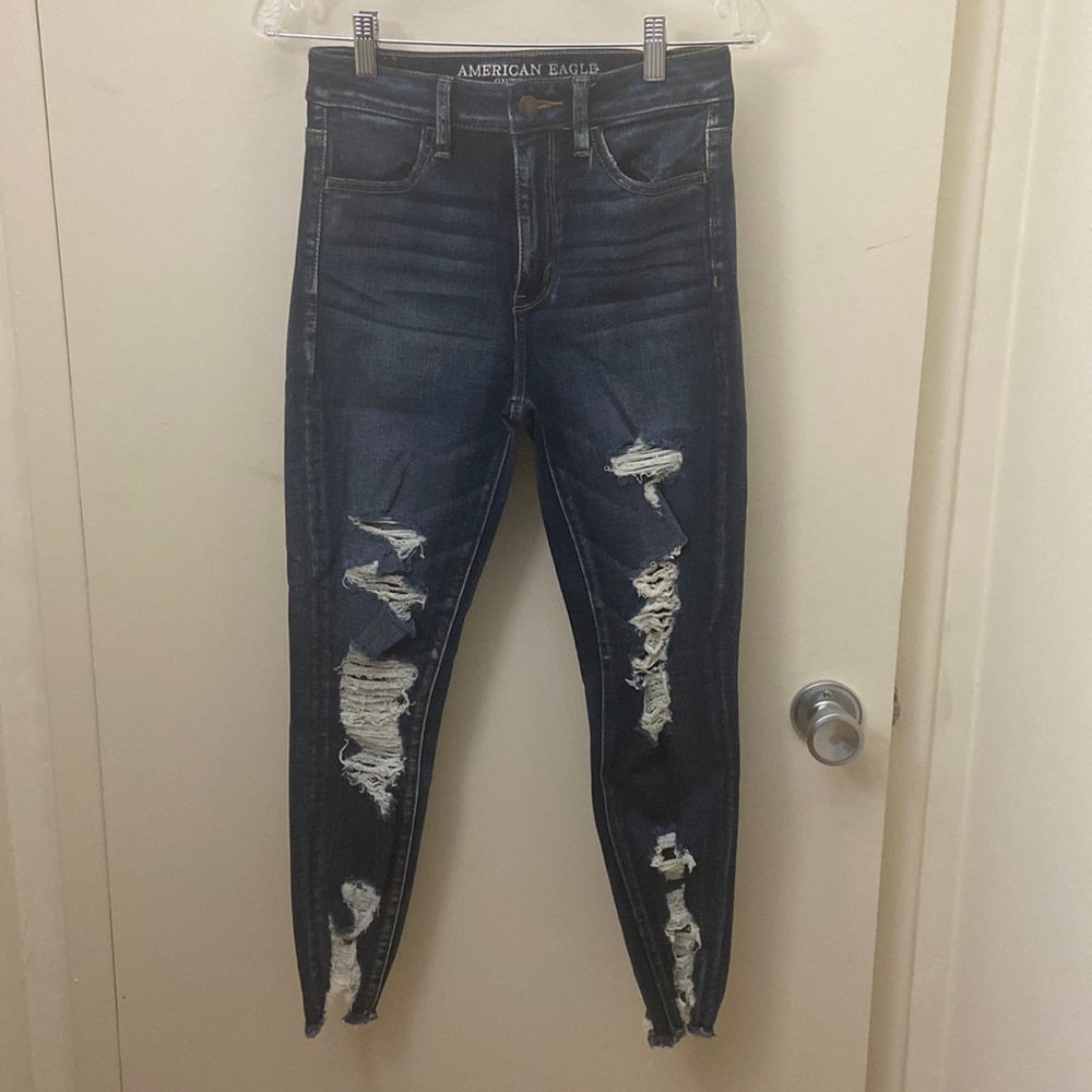 American Eagle Women’s Dark Wash Blue Super Hi Rise Jeggings